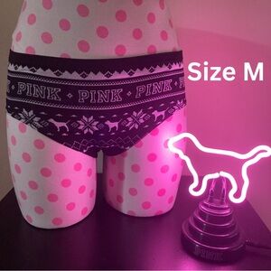 PINK Victorias Secret Panties Size Medium Fair Isle Holiday Puppy Logo Christmas